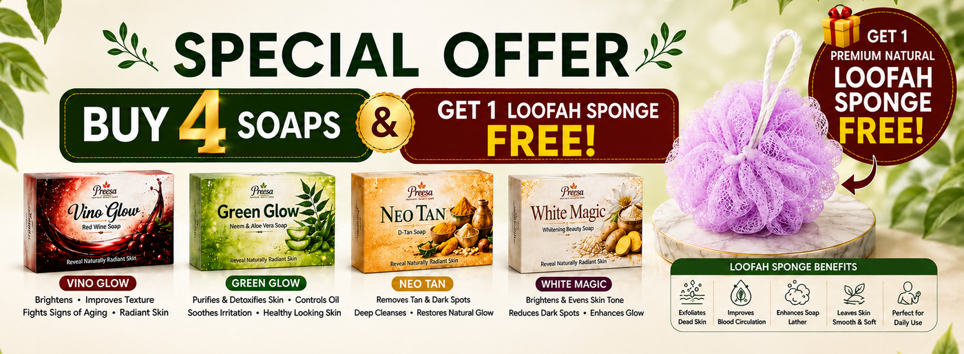 Buy 4 Soaps Get 1 Loofah Free - Limited Time Offer