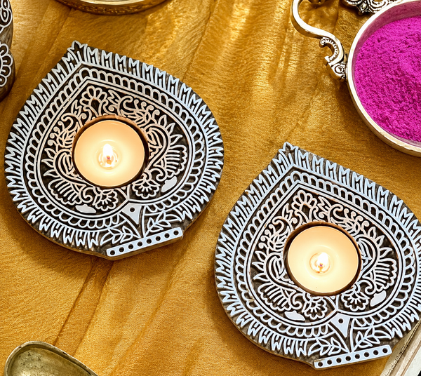 Handcrafted Wooden Block Print Tealight Candle Holder