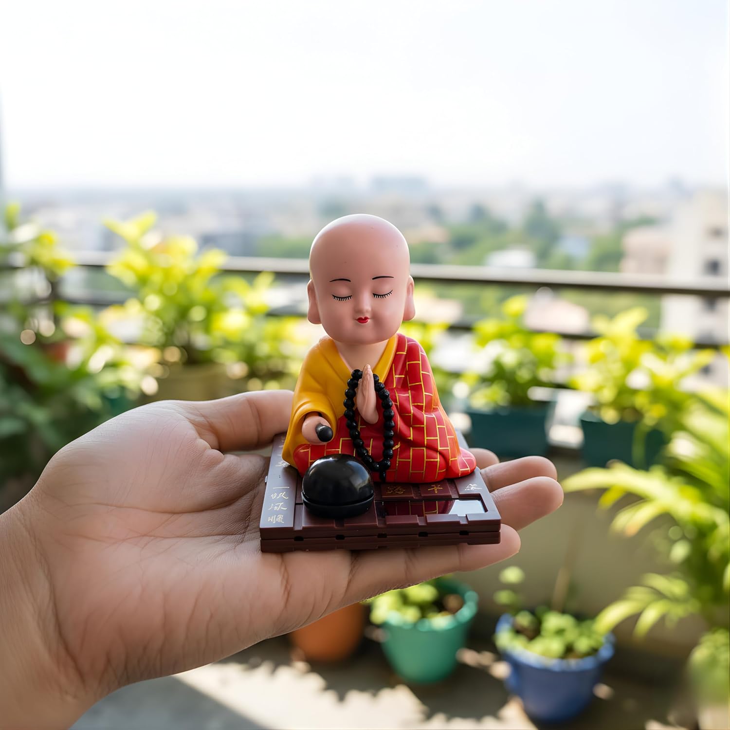 Solar Bobblehead Buddha Monk Figurine — Car Dashboard & Home Décor
