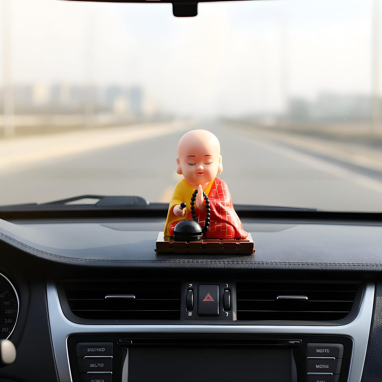 Solar Bobblehead Buddha Monk Figurine — Car Dashboard & Home Décor
