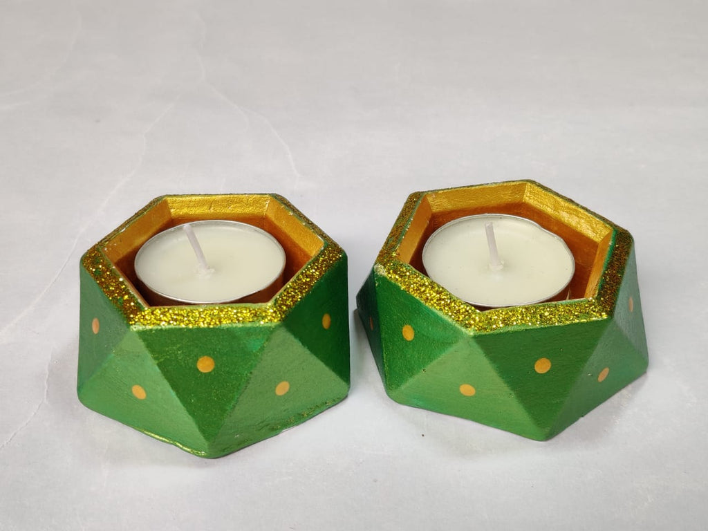 Handpainted Geometric Concrete Tealight Candle Holder — Hexagonal