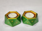 Handpainted Geometric Concrete Tealight Candle Holder — Hexagonal
