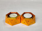 Handpainted Geometric Concrete Tealight Candle Holder — Hexagonal