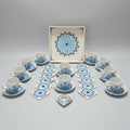 Handpainted Blue Dot Mandala Tea Set — Cups, Saucers, Tray & Coasters